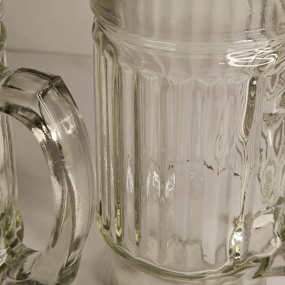 2/$30 Vtg Anchor Hocking Glass 10oz Footed & Ribbed Heavy Duty Handled Mugs - Picture 7 of 8